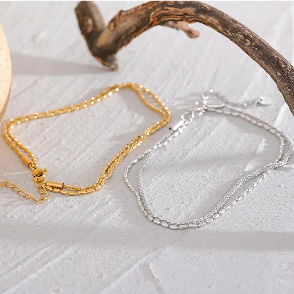 Cross Border New Double Layered Bracelet Delicate Rice Beaded Bracelet Accessories Versatile High End Jewelry for Women 18k Gold