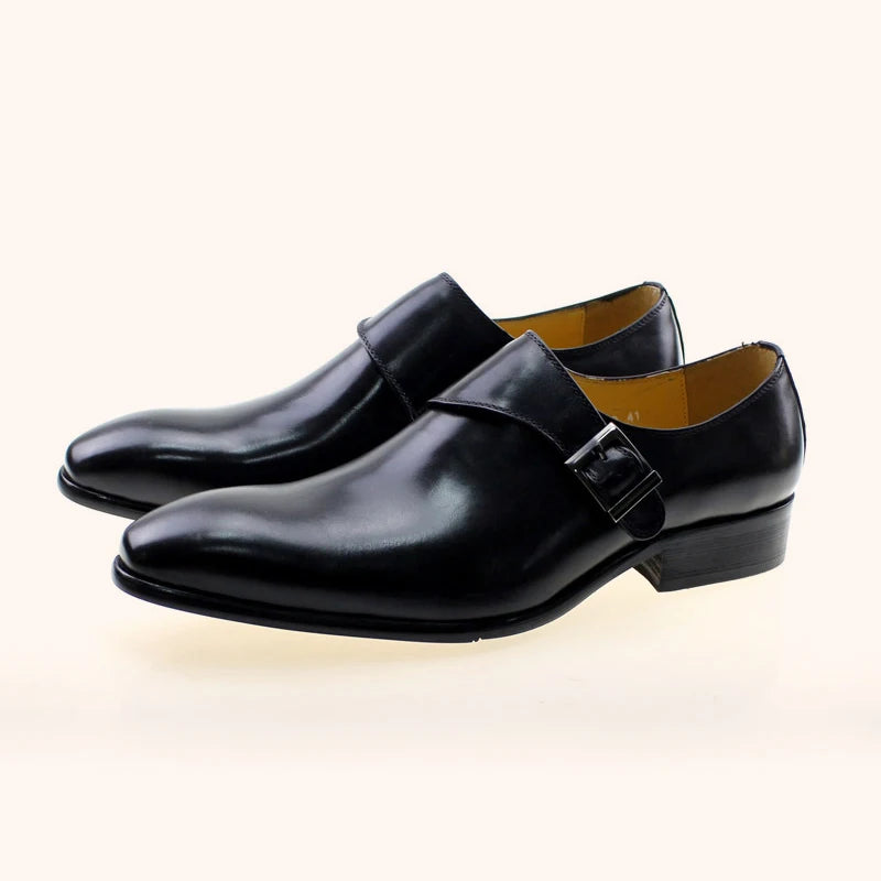 Men's Formal Monk Strap Genuine Leather Pointed Toe Flat Comfort Shoes-Office & Career All Seasons