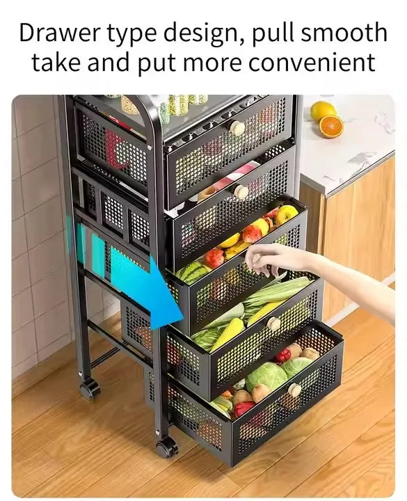 Movable Dustproof Kitchen Drawer Type Miscellaneous Shelf with Wheels Household Items Storage Rack for Home Office Use