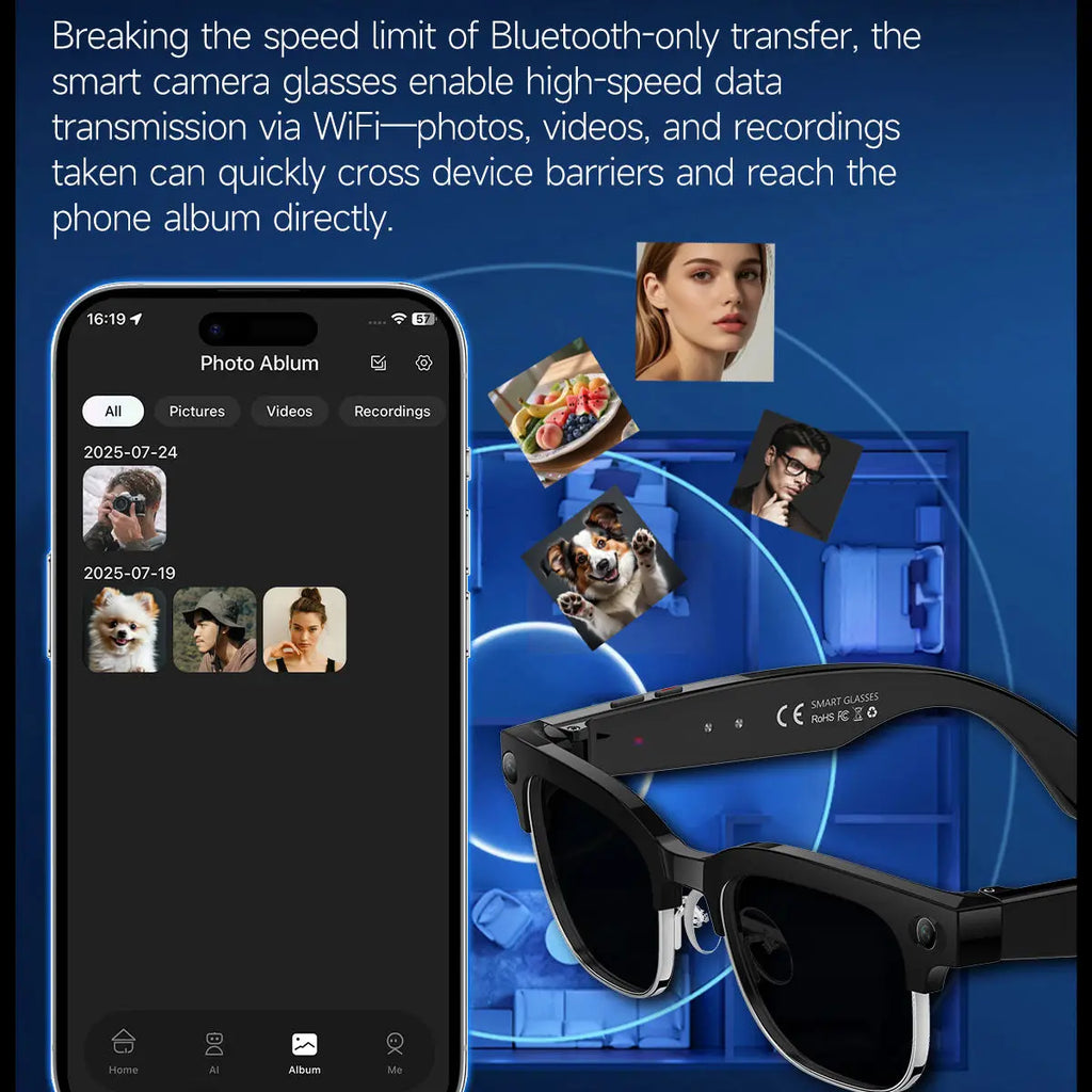 W630 Smart AI Glasses with 8MP HD Camera Video Recording WIFI Transmission Real-time Translation Smart Wearable Headset