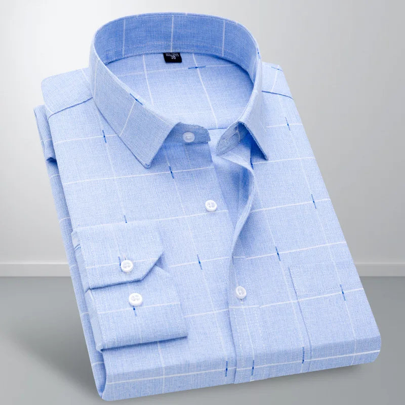 6997-SKAZI-hemp Men's Silk Long Sleeve Non-ironing Shirt Men's Autumn Casual Large Size Long Sleeve