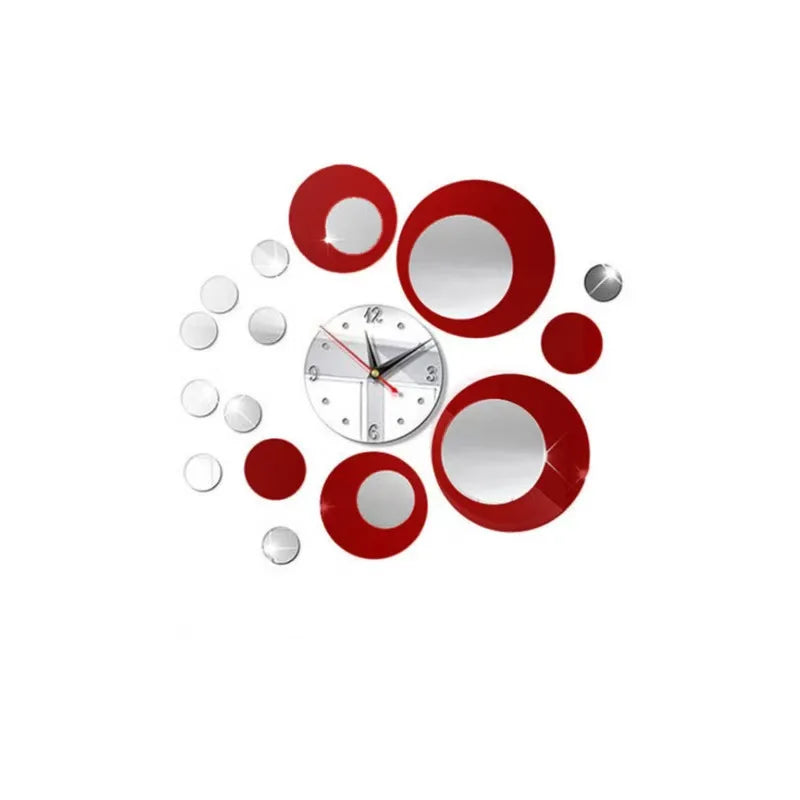 Acrylic Clock Set 3D Round Color Matching Diy Combination Mirror Wall Clock Home Stickers Mute Modern Living Room Decoration