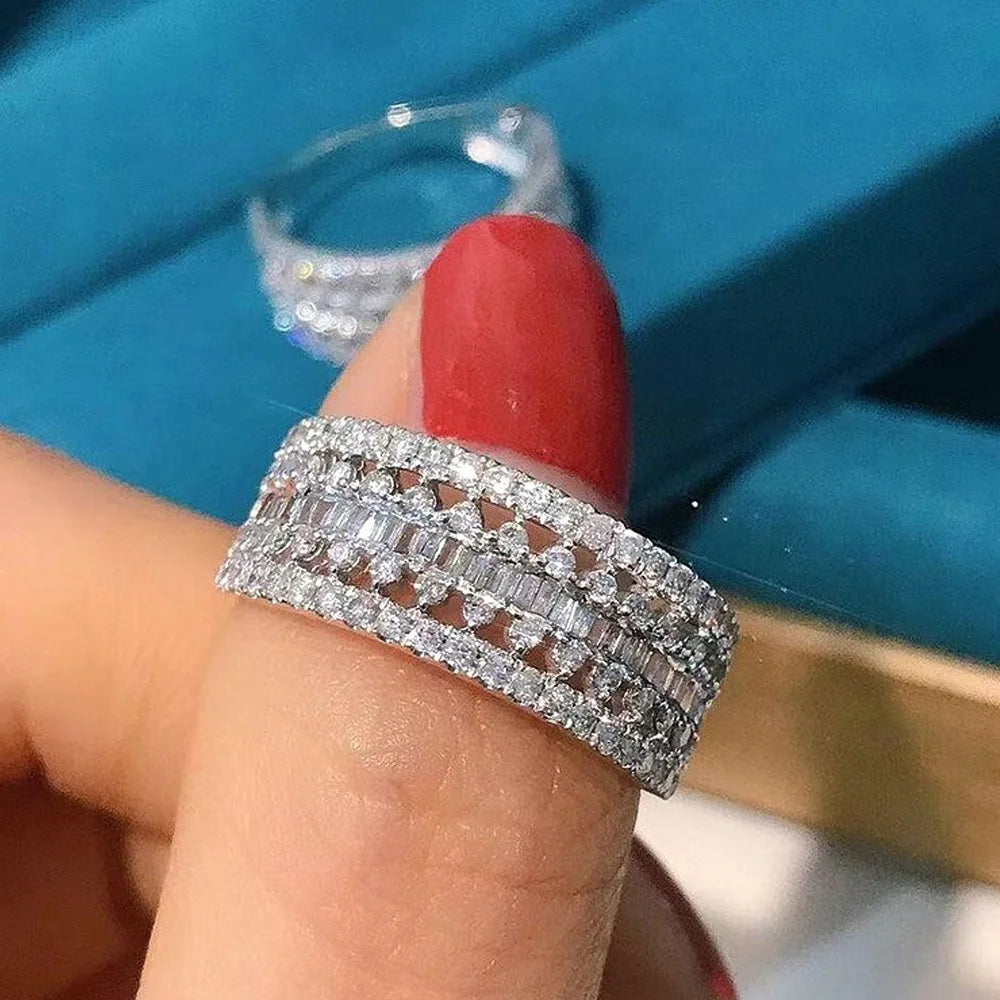 F1442 Luxury White Gold Diamond Ring Baguette Cut Natural G Color Women's Wedding Jewelry