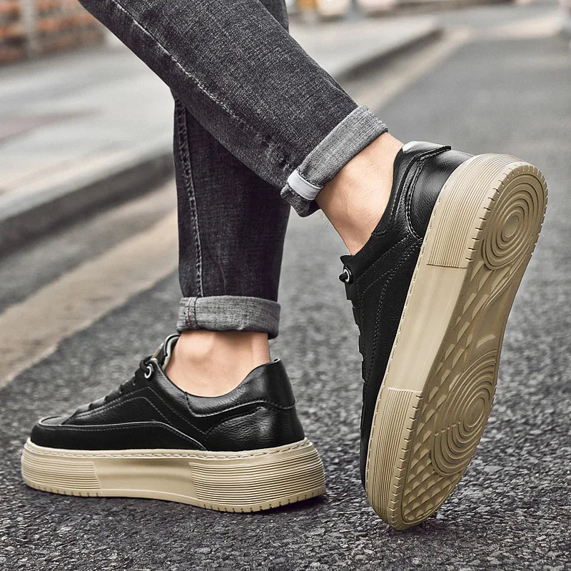 Factory Supply Men Shoes Sneakers Breathable 4 Seasons Board Shoes Casual Sneakers Leather Handmade Height Increase Shoes