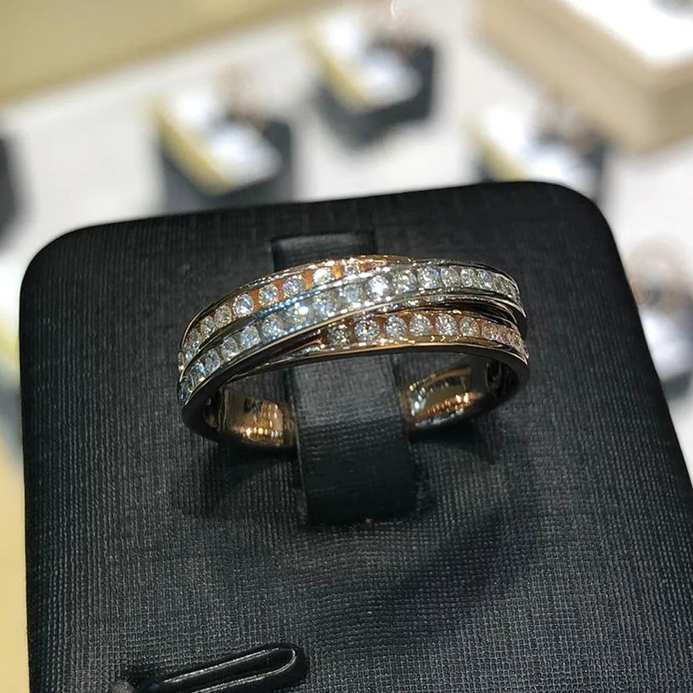 F1479 Diamond Ring 18K Solid Gold Round Brilliant Cut Natural G Color Classic Unisex Wedding Band