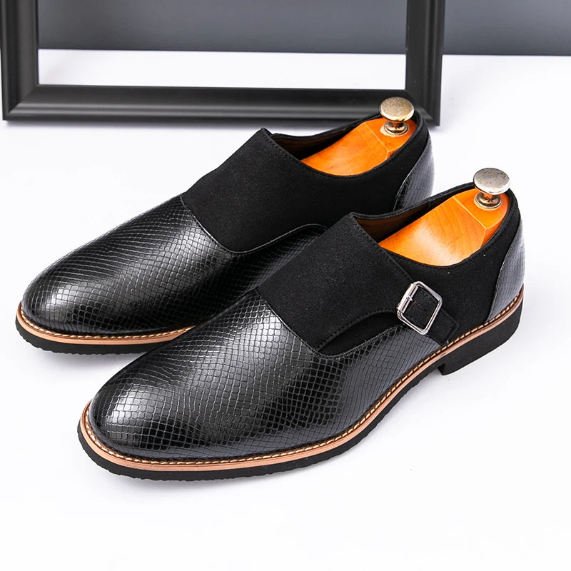 Vintage Men's Shoes Buckle Shoes Pu Leather Breathable  Casual Business Dress Wedding Business Dress Shoes Pointed Toe