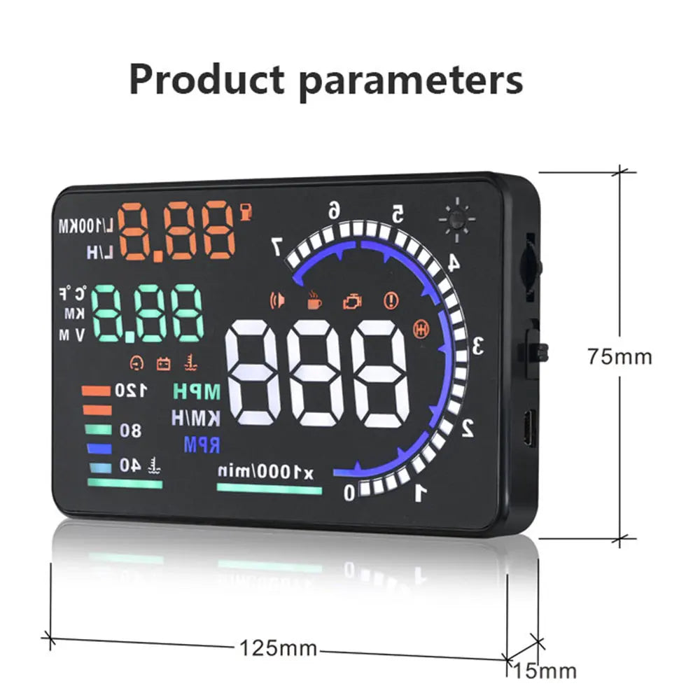 AD Digital Car OBD HUD A8 Head Up Display AUTO HUD OBD Reflect Windshield Screen Projector LED Speedometer Water Temp RPM Meter
