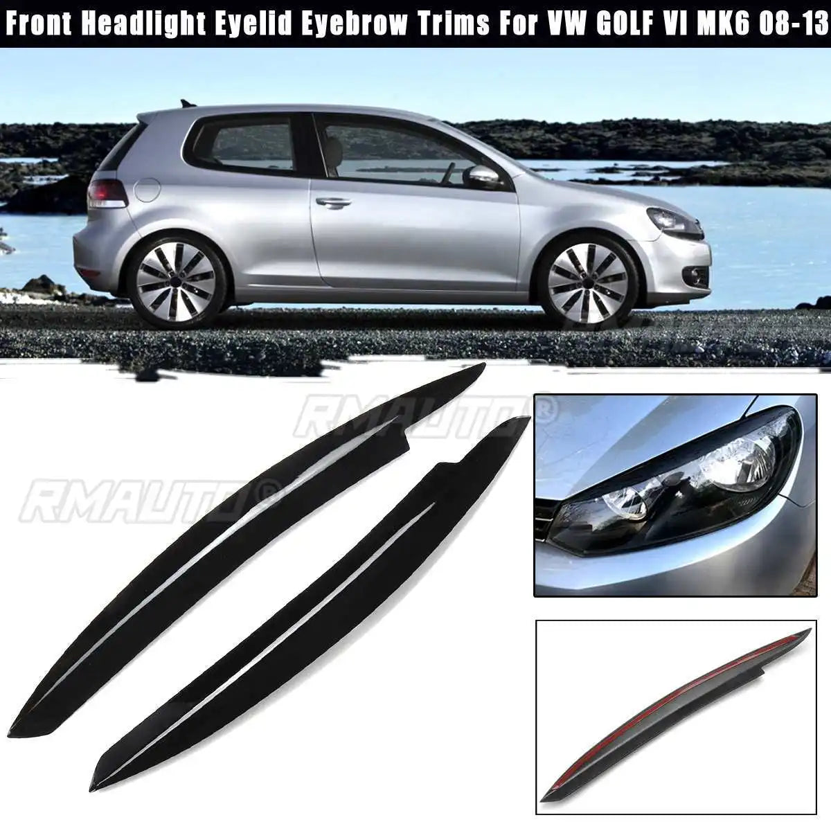 2Pcs/lot Headlights Eyebrow Eyelids ABS Chrome Trim Cover for VW Golf MK6 GTI R 2008 2009 2010 2011-2013 Also for GTI GTR GTD