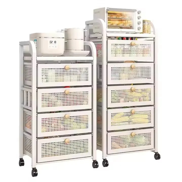 Movable Dustproof Kitchen Drawer Type Miscellaneous Shelf with Wheels Household Items Storage Rack for Home Office Use