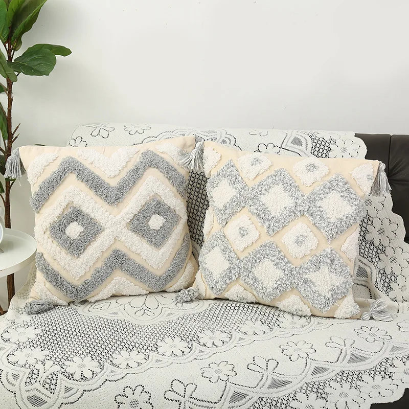 Tufted Floral Embroidery Throw Pillow, Nordic Minimalist Plush Sofa Cushion Covers, Wholesale Living Room & Bedroom Pillowcase