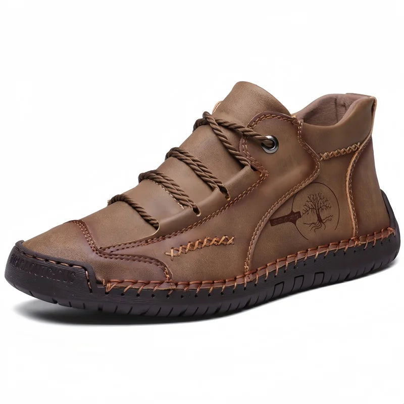 Men's Retro Lace-up Short High Top Boots Autumn Leather Flat Bottom Casual Shoes Plus Size Board Shoes