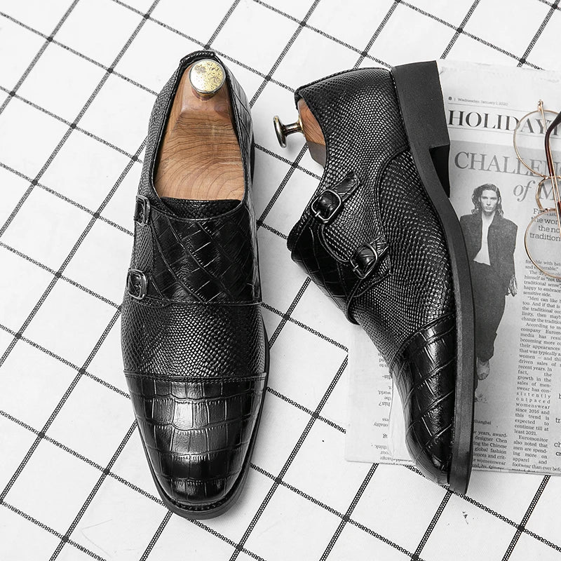 Point Toe Plus Size 14 Fashion Business Formal PU Leather Monk Strap Men Dress Shoes