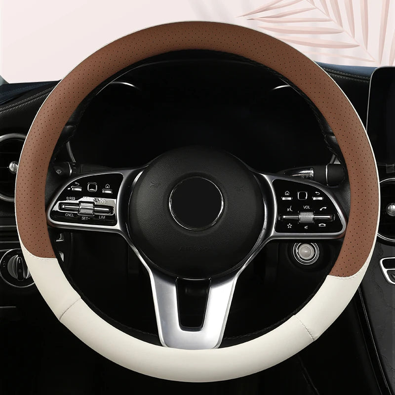 Car Anti-Slip Leather Steering Wheel Cover Universal Car Steering Wheel Protective Cover Fashion Style 38cm Shape O D