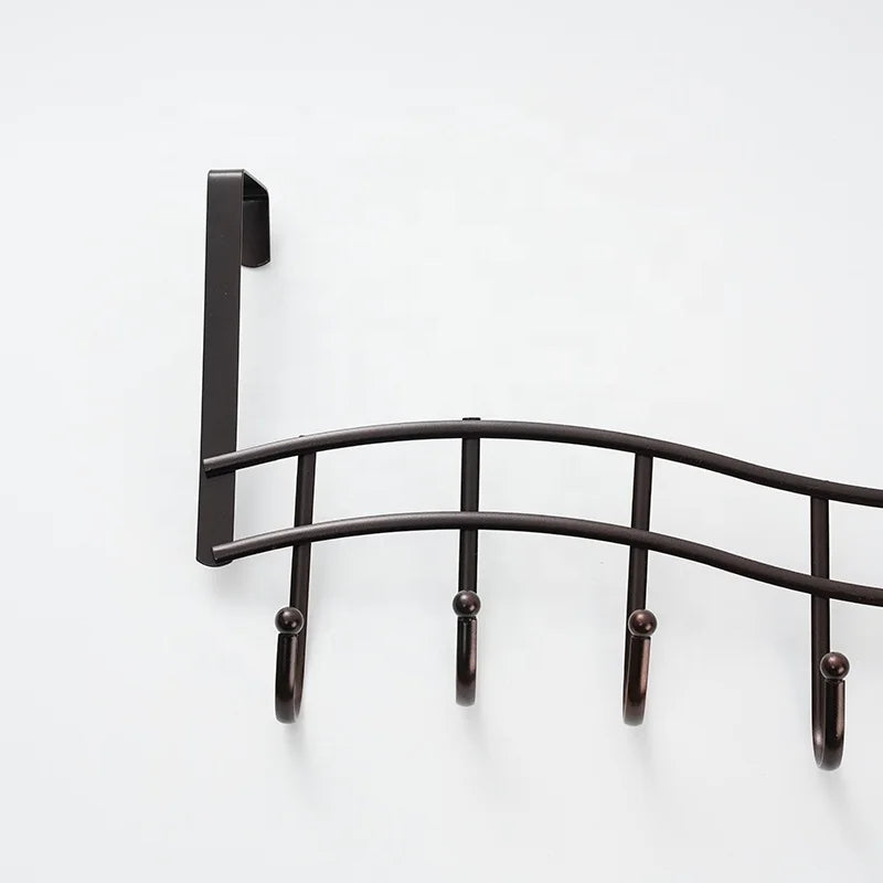 Creative Single Row Iron Wall 6 Hook Flexible Metal Coat Hanger for Living Room Bedroom Door No Punching Required Clothing Rack