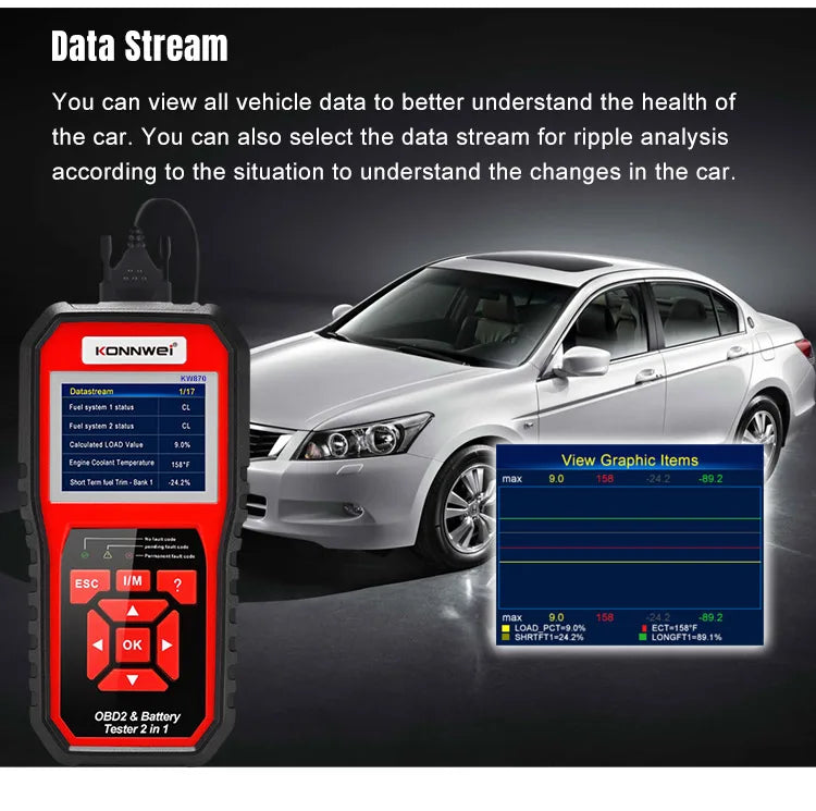 Konnwei KW850 Plus New Verson OBD2 EOBD  Escaner Automotriz Diagnostic Tool with Battery Tester for All Car