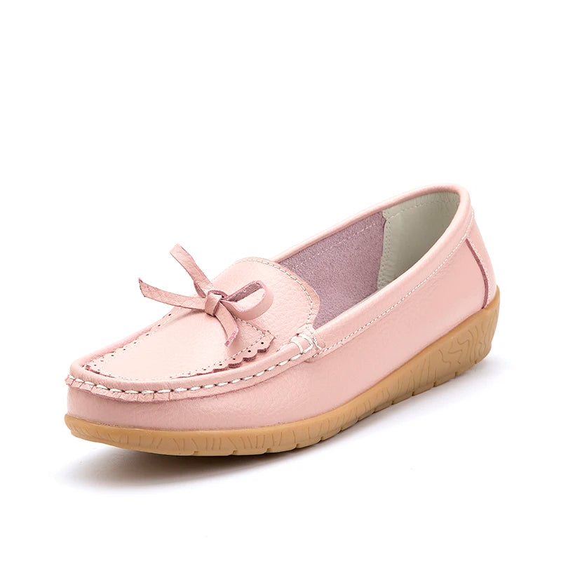 High Quality Women's Genuine Leather Lace-Up Loafers Floral Pattern Bow Large Size New Arrival Light Flat Summer Anti-Slippery