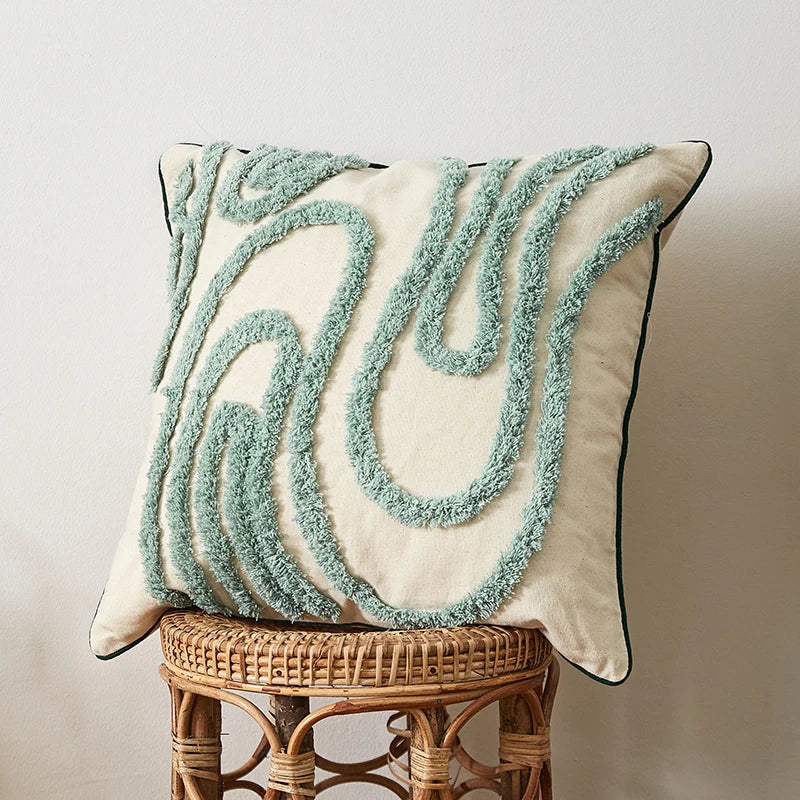 Lake Green Handmade Geometric Embroidery Cushion Case Tassels Home Decor Pillow Case 45x45cm PillowCase Pillow Sham