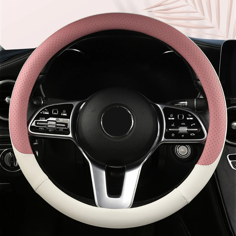 Car Anti-Slip Leather Steering Wheel Cover Universal Car Steering Wheel Protective Cover Fashion Style 38cm Shape O D