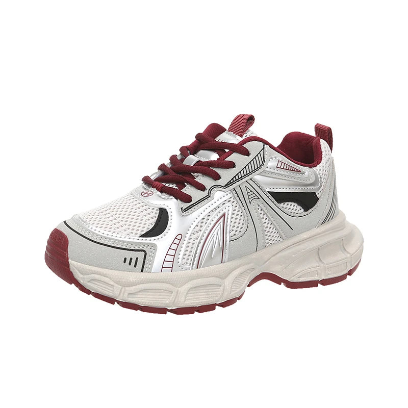 Fashion Women's Lace-Up Lightweight Mesh Platform Sneakers Breathable Casual Walking Style Shoes Autumn Anti-Slip Solid Design