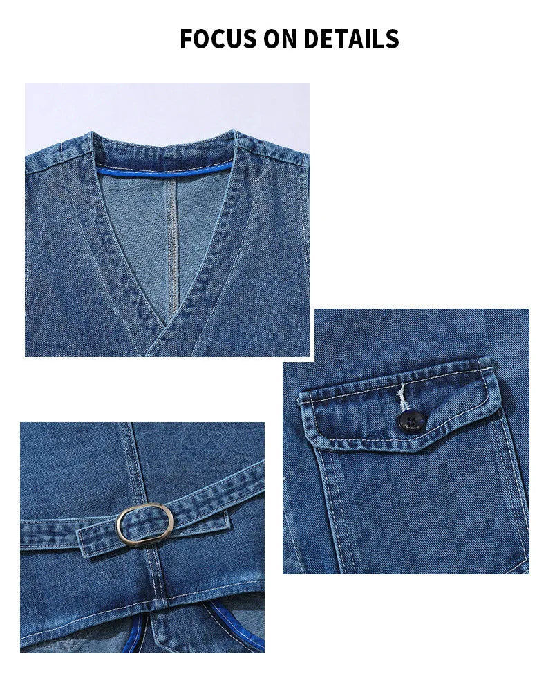 Denim Vest Men's Jacket Spring Autumn Jeans Jacket V-neck Design Korean Vest Loose Casual Fashion All-match Style Male Clothing