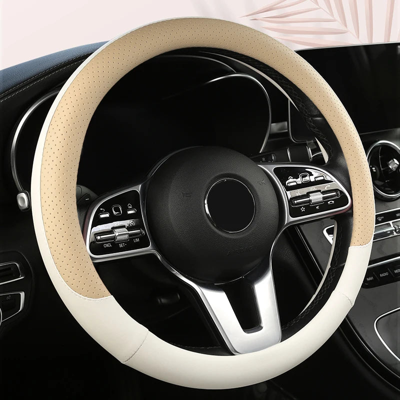Car Anti-Slip Leather Steering Wheel Cover Universal Car Steering Wheel Protective Cover Fashion Style 38cm Shape O D