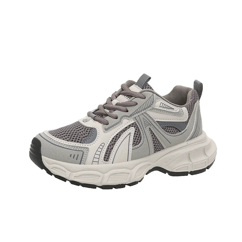 Fashion Women's Lace-Up Lightweight Mesh Platform Sneakers Breathable Casual Walking Style Shoes Autumn Anti-Slip Solid Design