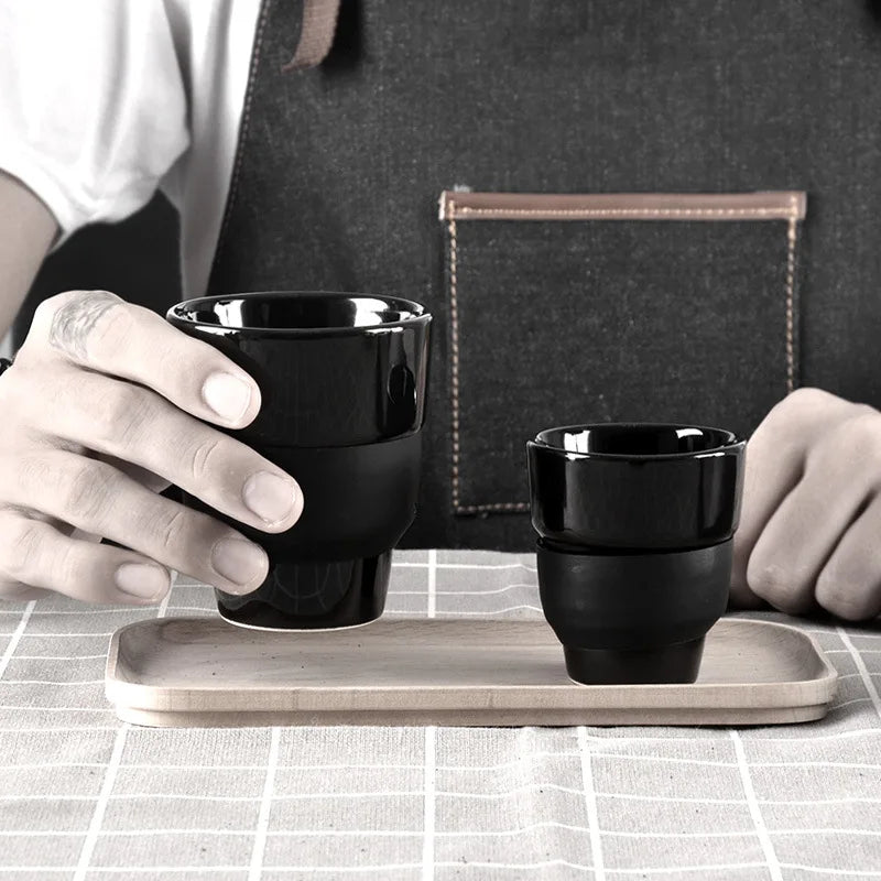 Barista Couple Coffee Cup 80/160ml Ins-style Espresso Kettle Ceramics Creative Couple Tea Water Mug Black Glaze Container