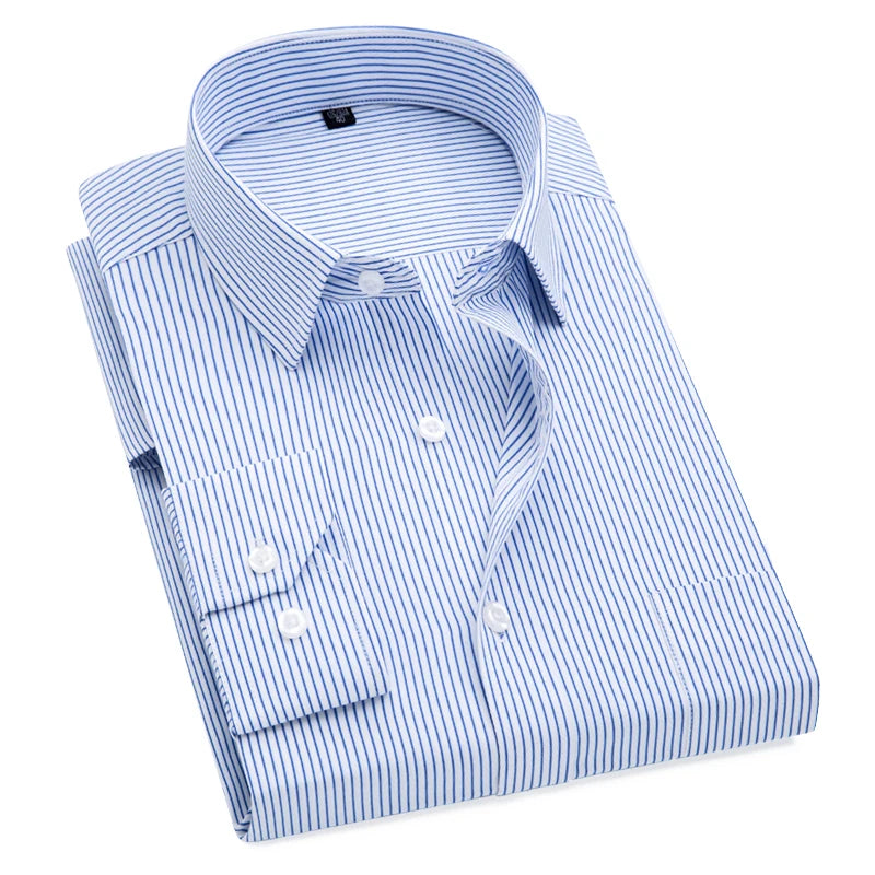 Plus Size S to 8xl formal shirts for men striped long sleeved non-iron slim fit dress shirts Solid Twill Social Man's Clothing