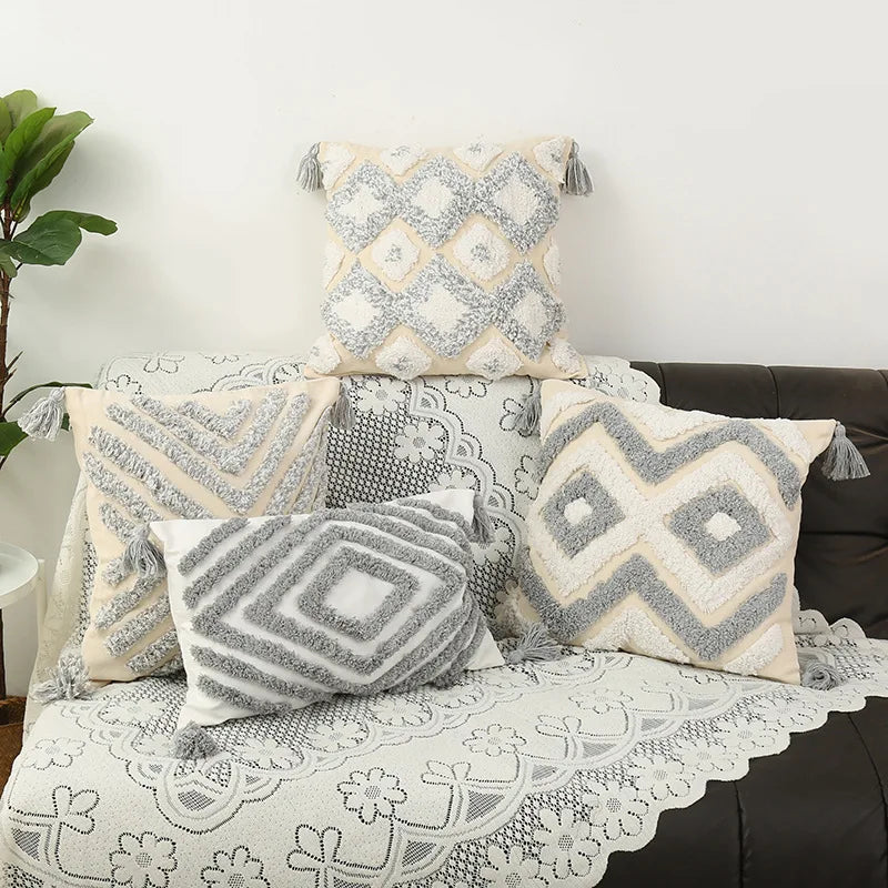 Tufted Floral Embroidery Throw Pillow, Nordic Minimalist Plush Sofa Cushion Covers, Wholesale Living Room & Bedroom Pillowcase