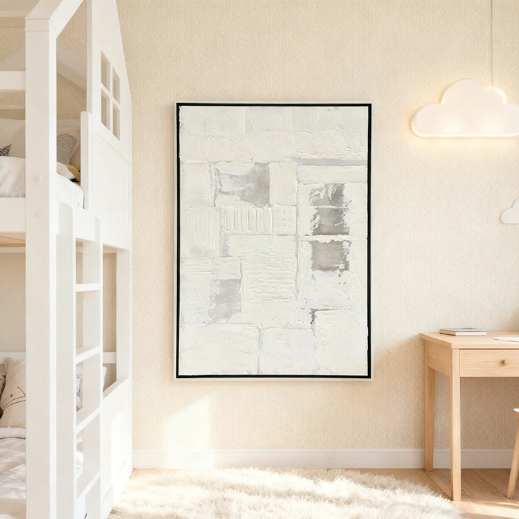 Abstract Minimalist Design Handmade Oil Painting Wall Art White Texture Canvas Art Painting for Home Living Room Decor