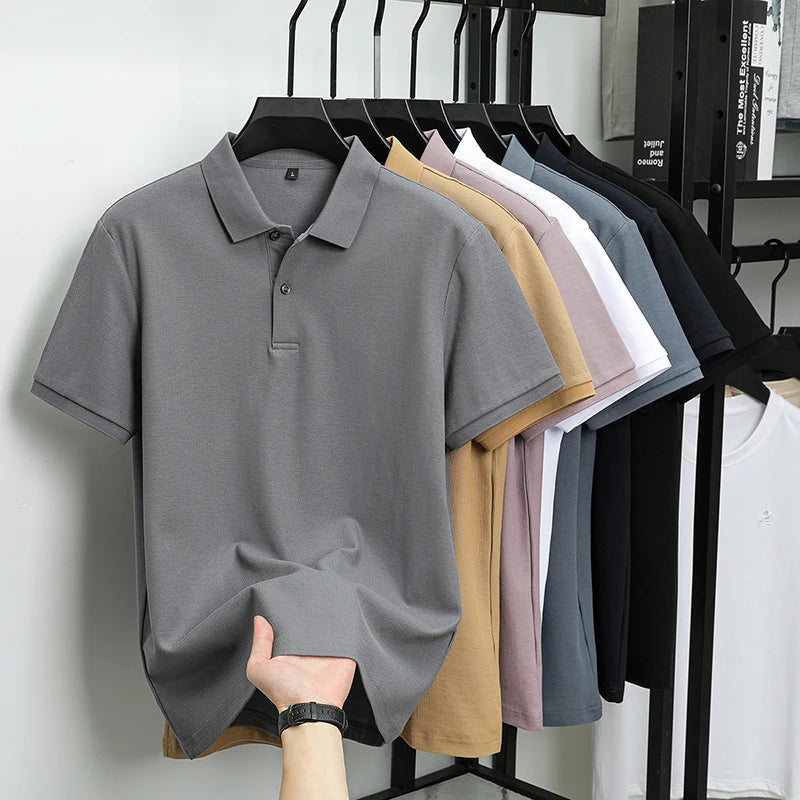 Men's Summer New Arrival Cotton for Polo Shirt Custom Fit Short Sleeve with Solid Pattern - Free Item Weekend (50% off).