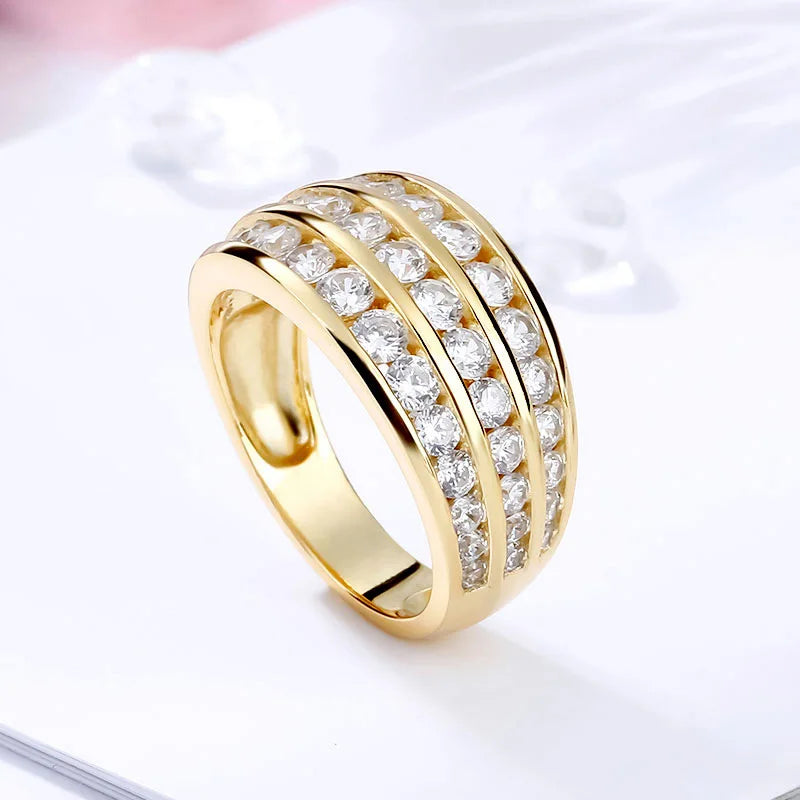 Q230 Women's Cocktail Ring Gold Plated Cubic Zirconia Channel Setting Round Stone Party Fashion Jewelry