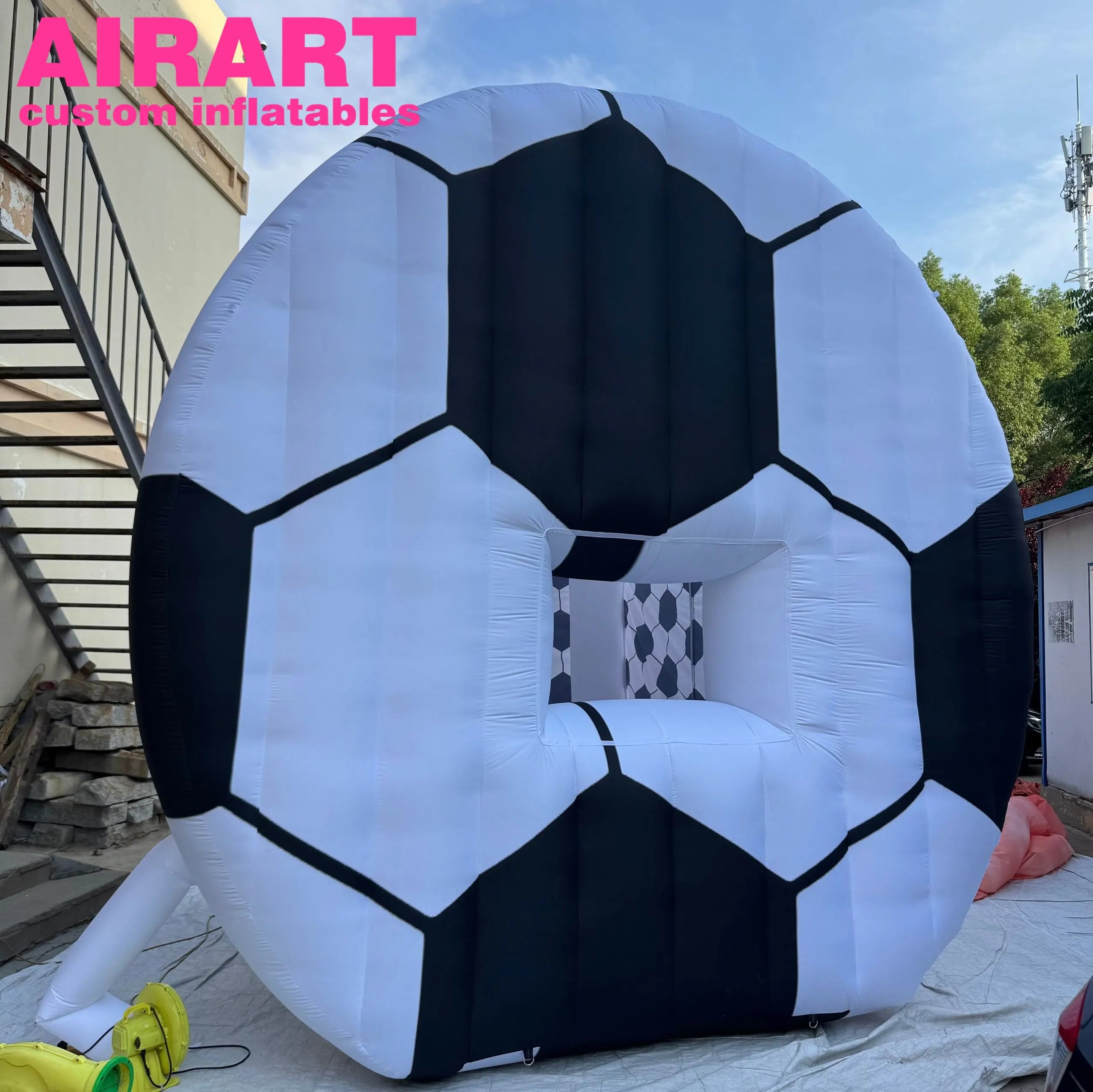 Inflatable Soccer Tent Sports Themed School Event Inflatable Cube Tent 420D Oxford Cloth Inflatable Football Model Tent