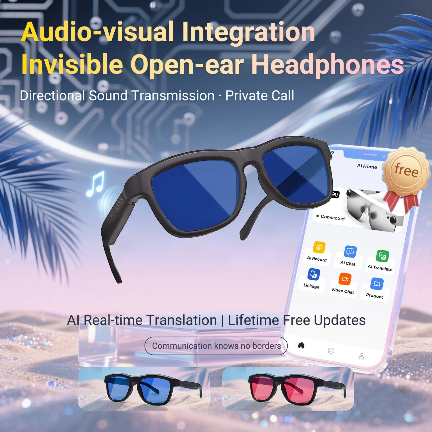 High-tech Tint Changing Smart AI Sunglasses Adjustable Photochromic Lenses Feather-light Frame Smart Audio Sport Glasses Kit