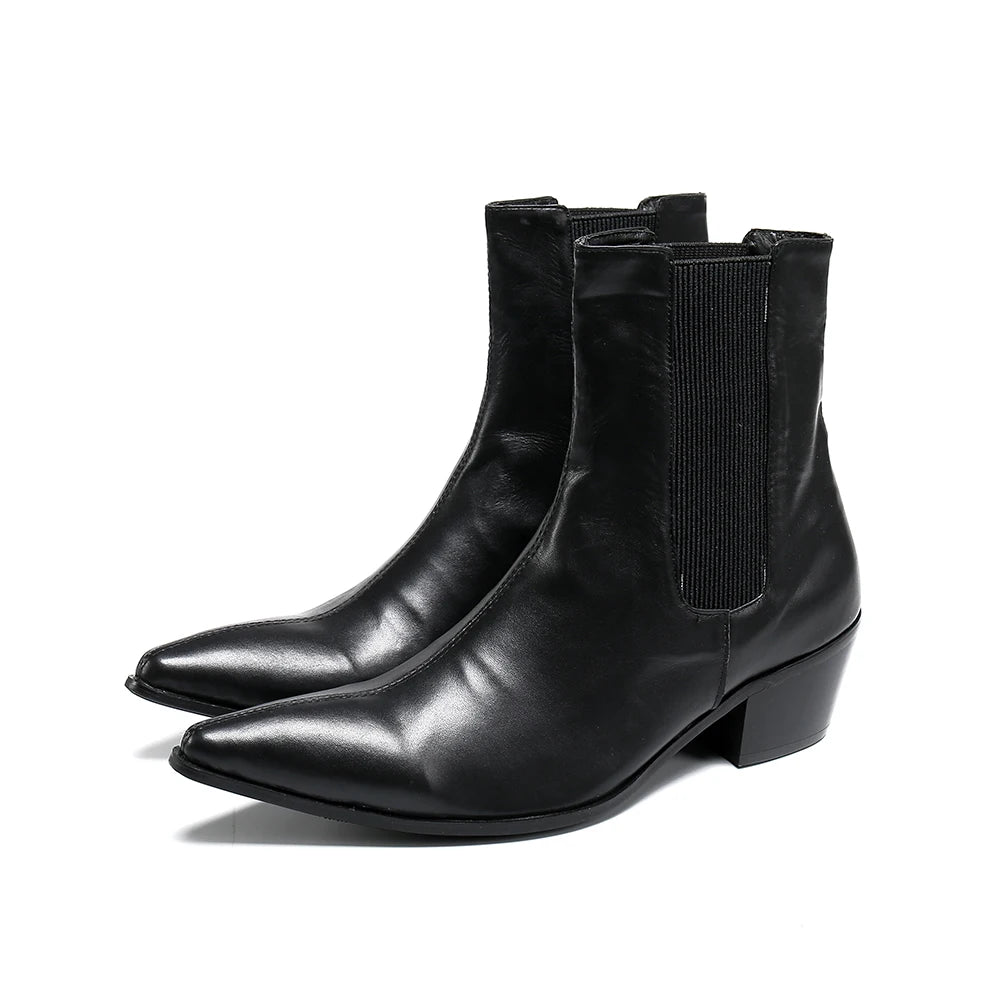 NA367 High Heels Men Boots Pointed Toe Black Genuine Leather Boots Men Handsome Ankle Boots for Men Wedding Party Cowboy Zapatos