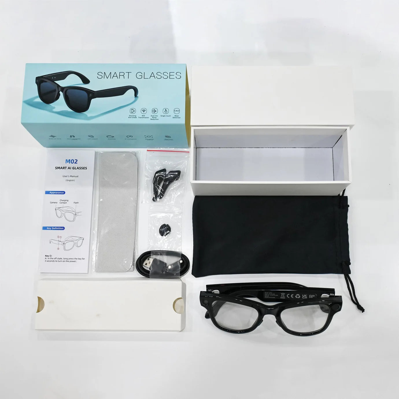 Houmi Island M02 Factory Custom AI Smart Glasses Dual Camera 800W Anti-Shake GPS IP54 Waterproof Camera Music Real-Time