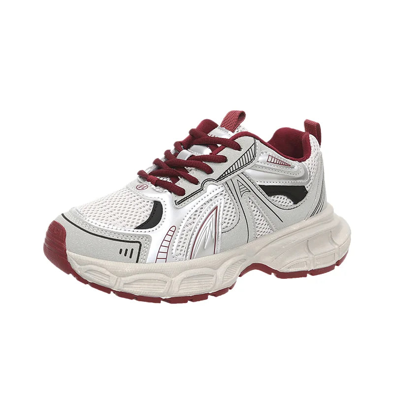 Fashion Women's Lace-Up Lightweight Mesh Platform Sneakers Breathable Casual Walking Style Shoes Autumn Anti-Slip Solid Design
