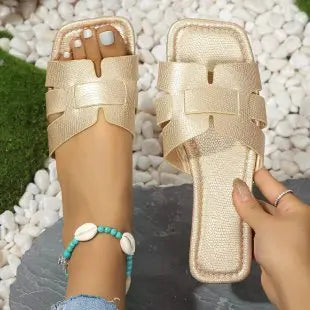 QLFashion Flat Slippers Womens 2024 Summer New Casual Square Head Heel Plus Size Shoes231 231