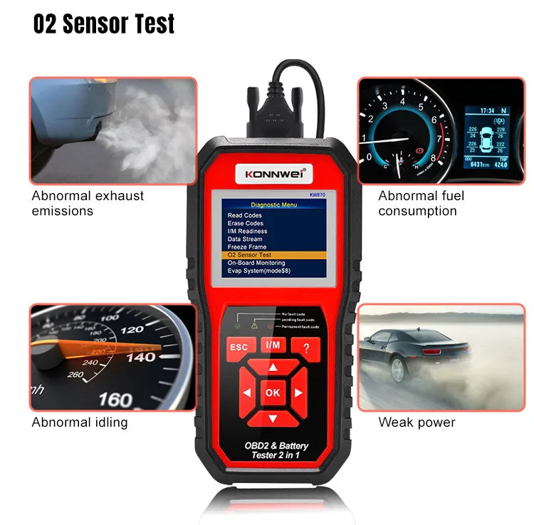 Konnwei KW850 Plus New Verson OBD2 EOBD  Escaner Automotriz Diagnostic Tool with Battery Tester for All Car
