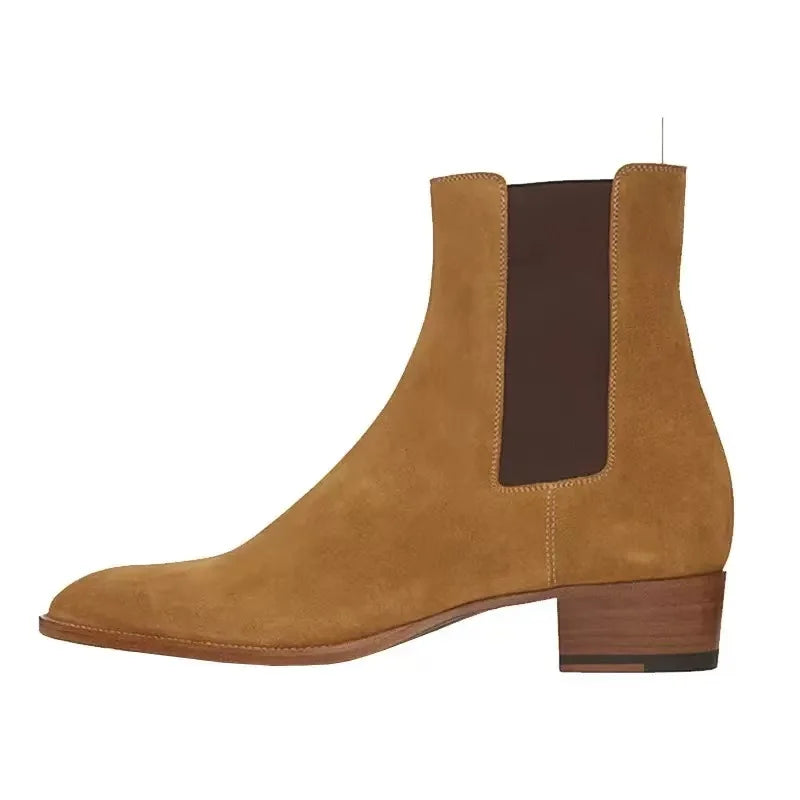 2025 Summer Cross-Border Export Men's Genuine Leather Chelsea Boots Pointed Toe Business Style High-Top Slip-On for Winter