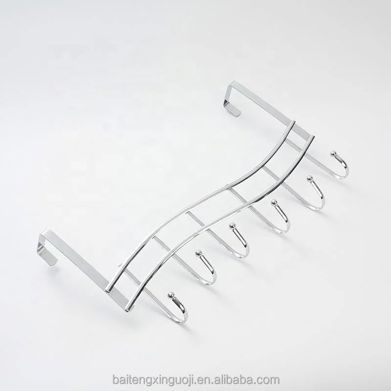 Creative Single Row Iron Wall 6 Hook Flexible Metal Coat Hanger for Living Room Bedroom Door No Punching Required Clothing Rack