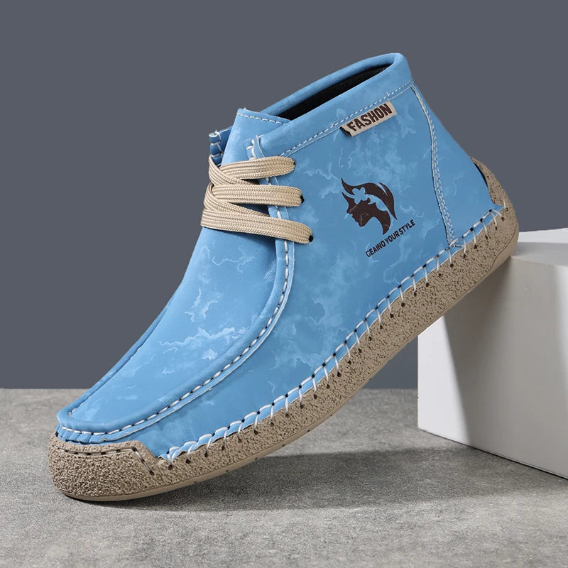 Factory Supply Accept OEM Service Handmade Stitched Microfiber Leather Comfortable Slip-On Middle Top Men Casual Sneaker Boots