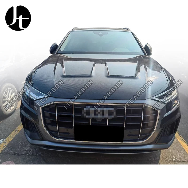 For Audi Q8 SQ8 RSQ8 Front Hood Retrofit M Style Dry Carbon Fiber Bonnet Front Engine Cover 2018+