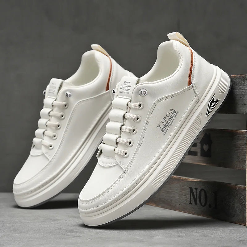 Men's Trendy Walking Sports Shoes White Anti-Slip Thick Soles Slip-On Breathable Fashionable for All Four Seasons Including - Free Item