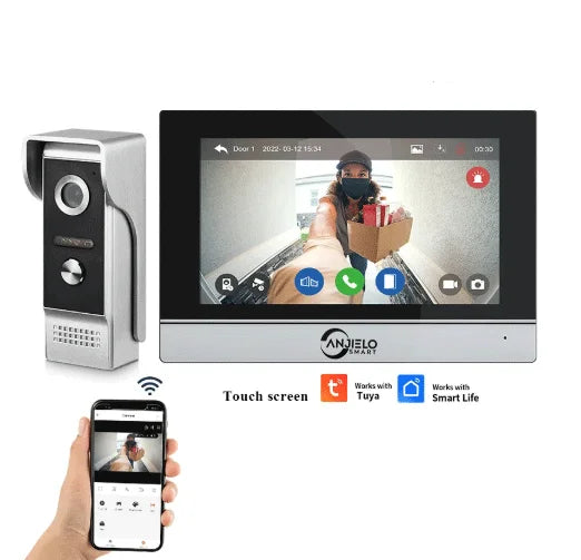 Tuya Smart 1080P 4-wire Cable Doorbell Camera Outdoor Intercom System Touch Screen Secure Password Protection Motion Alerts