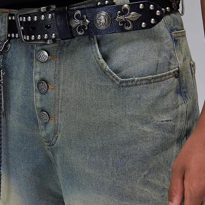 Vintage Retro High Street Style Ripped Fringe Jeans for Men, High-quality Men's Trousers, Factory-made Wide-leg Pants for Men