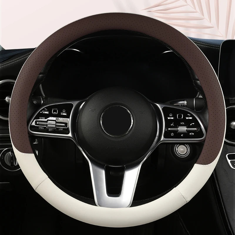Car Anti-Slip Leather Steering Wheel Cover Universal Car Steering Wheel Protective Cover Fashion Style 38cm Shape O D