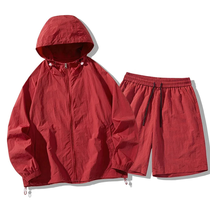 Unisex Jogger Suit Custom Logo 2 Piece Nylon Long Sleeve Jacket Shorts Set Women Sweatsuit Workout Clothing Mens Track Suits