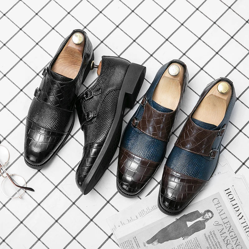 Point Toe Plus Size 14 Fashion Business Formal PU Leather Monk Strap Men Dress Shoes