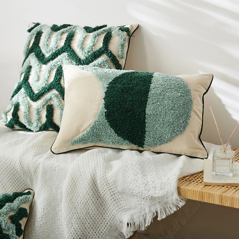 Lake Green Handmade Geometric Embroidery Cushion Case Tassels Home Decor Pillow Case 45x45cm PillowCase Pillow Sham